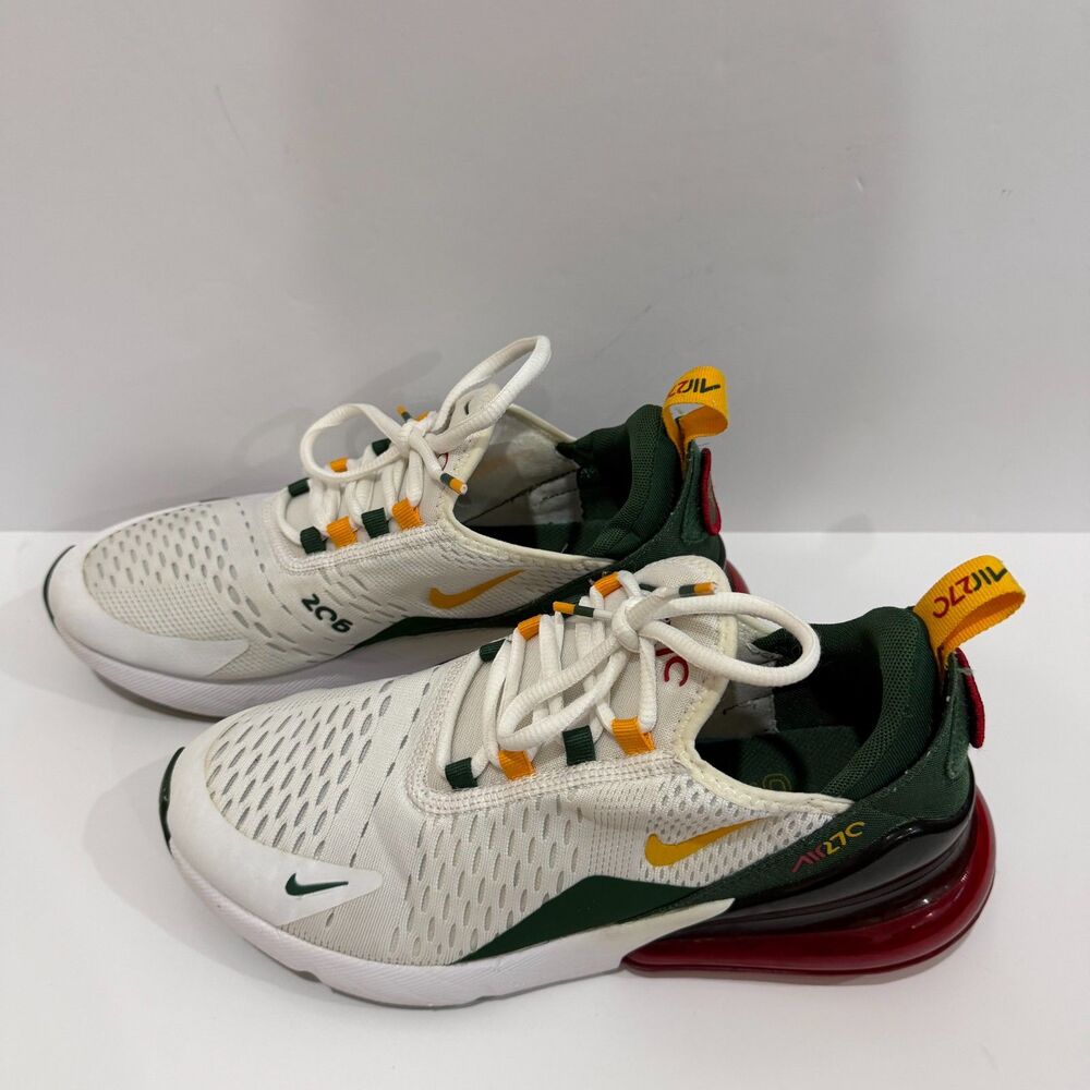 Nike Air Max 270 GS Seattle Home White Green Orange Sneakers 6Y